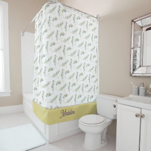 Sage Green Olive Branch Pattern Monogram Shower Curtain
