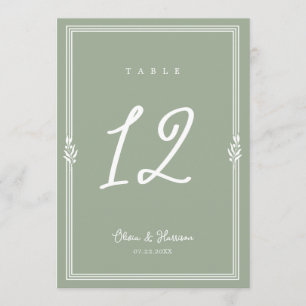 Sage Green Olive Branch Wedding Table Number