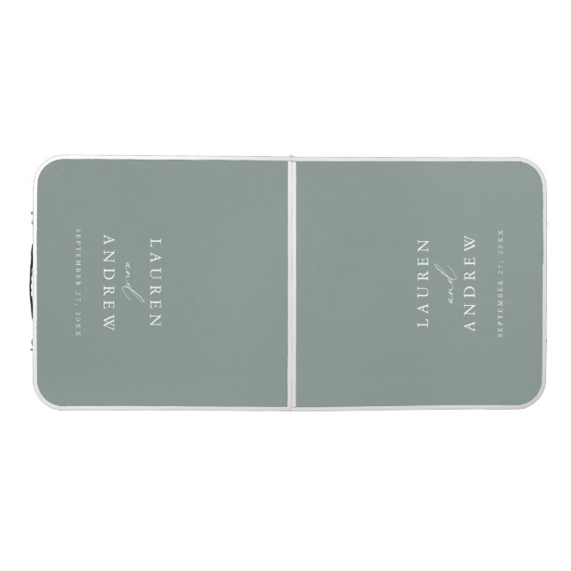 Sage Green Olive Green Wedding Personalized Beer Pong Table (Top)