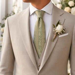 Sage Green Olive Grove Regency Luxury Botanical Neck Tie