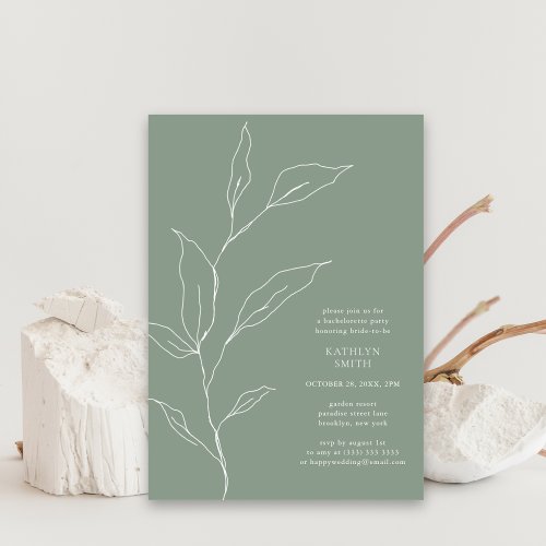 Sage Green Olive Leaf Branch Bachelorette Party Invitation