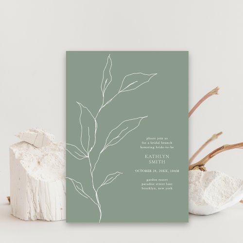 Sage Green Olive Leaf Branch Bridal Brunch Invitation
