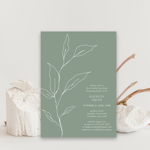 Sage Green Olive Leaf Branch Bridal Luncheon Invitation