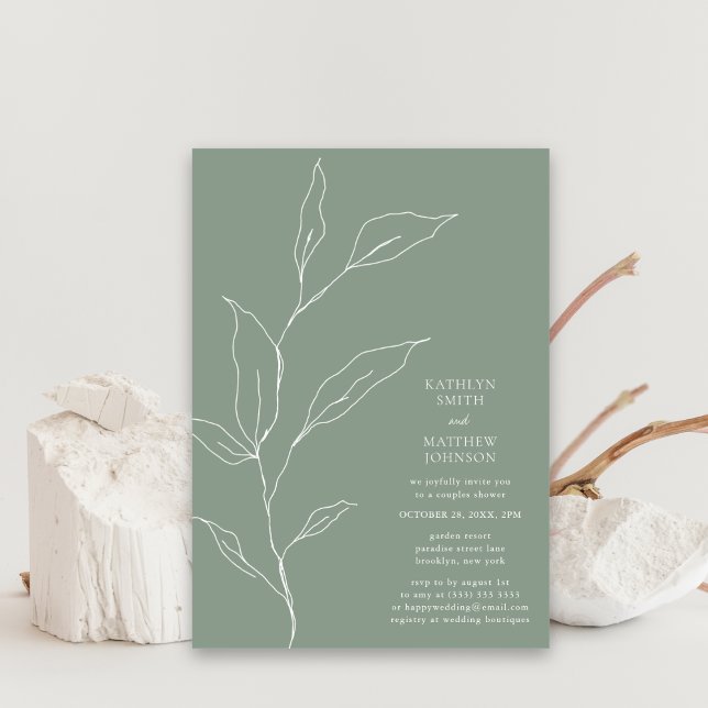 Sage Green Olive Leaf Branch Couples Shower Invitation (Creator Uploaded)