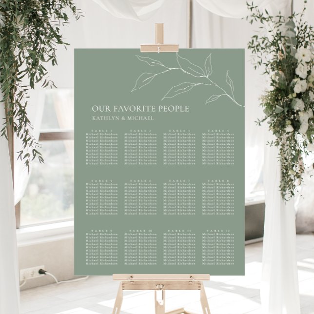 Sage Green Olive Leaf Wedding 12 Table Seating Poster (Creator Uploaded)