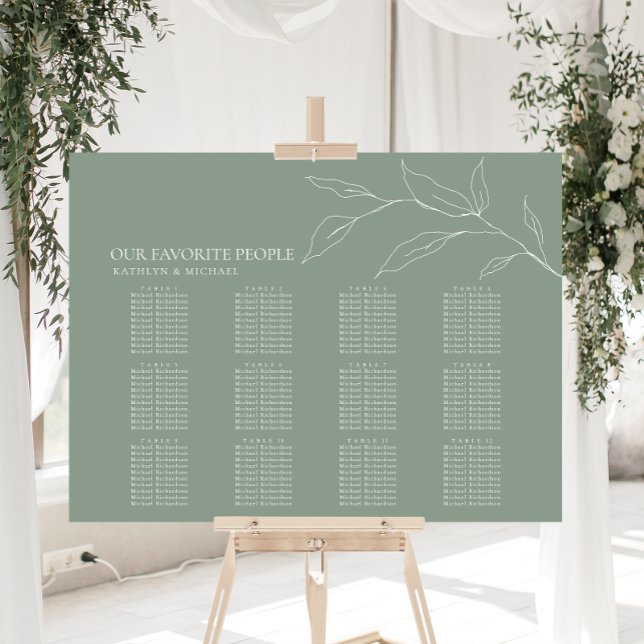 Sage Green Olive Leaf Wedding 12 Table Seating Poster (Creator Uploaded)