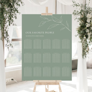 Sage Green Olive Leaf Wedding 15 Table Seating Poster