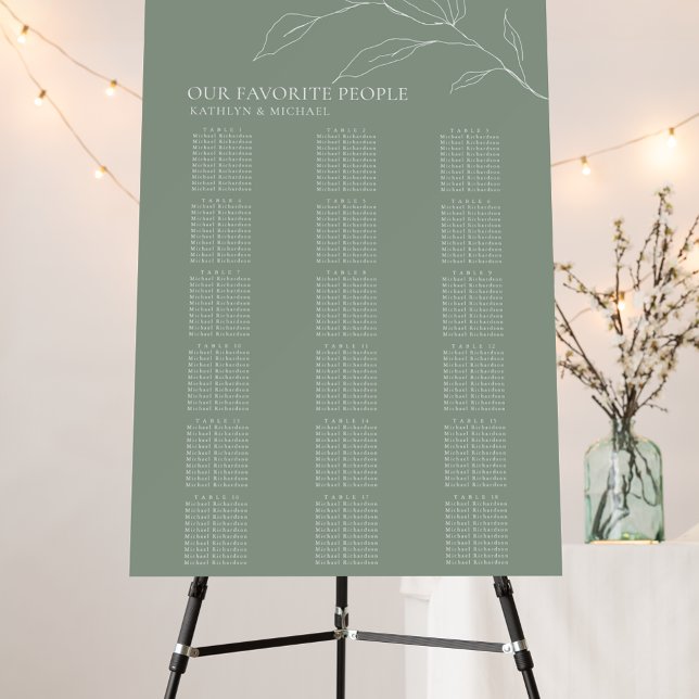 Sage Green Olive Leaf Wedding 18 Table Seating Foam Board (Creator Uploaded)