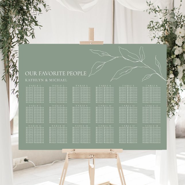 Sage Green Olive Leaf Wedding 18 Table Seating Poster (Creator Uploaded)