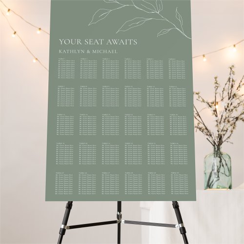 Sage Green Olive Leaf Wedding 30 Table Seating Foam Board