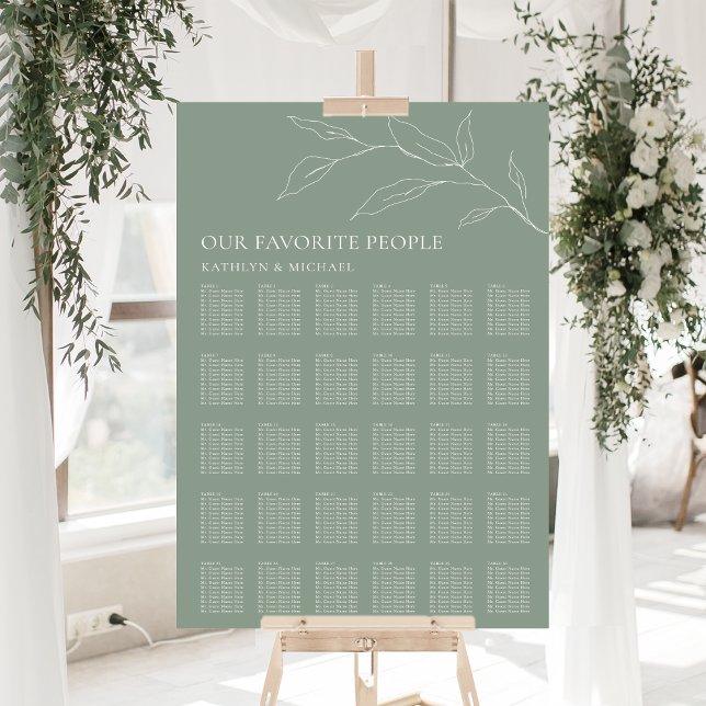 Sage Green Olive Leaf Wedding 30 Table Seating Poster (Creator Uploaded)