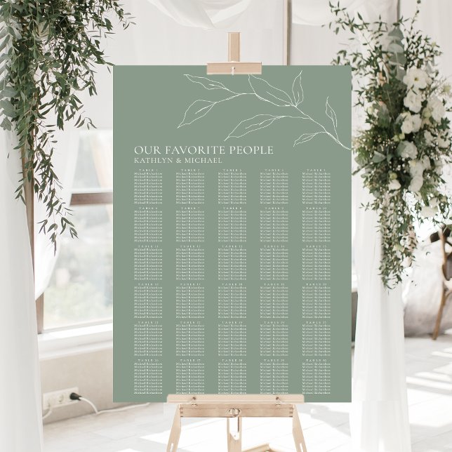 Sage Green Olive Leaf Wedding 30 Table Seating Poster (Creator Uploaded)