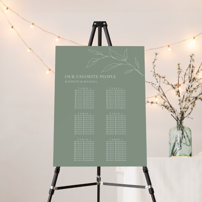 Sage Green Olive Leaf Wedding 6 Table Seating Foam Board (Creator Uploaded)