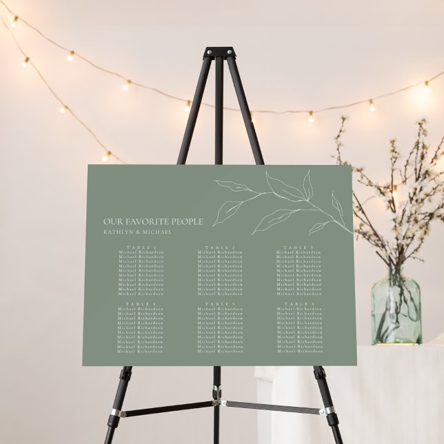 Sage Green Olive Leaf Wedding 6 Table Seating Foam Board (Creator Uploaded)