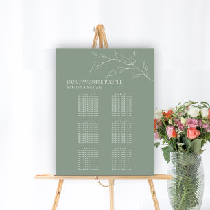 Sage Green Olive Leaf Wedding 6 Table Seating Poster