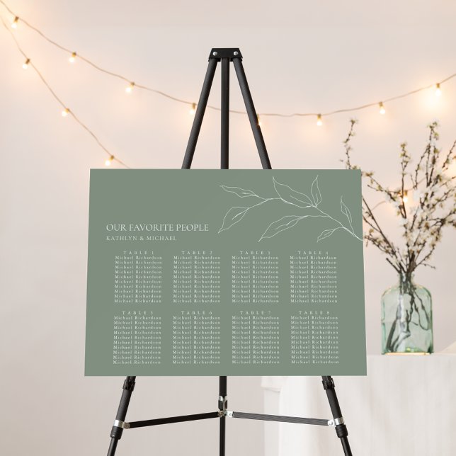 Sage Green Olive Leaf Wedding 8 Table Seating Foam Board (Creator Uploaded)