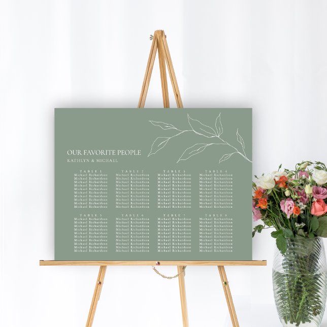 Sage Green Olive Leaf Wedding 8 Table Seating Poster (Creator Uploaded)