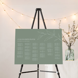 Sage Green Olive Leaf Wedding Alphabetical Seating Foam Board