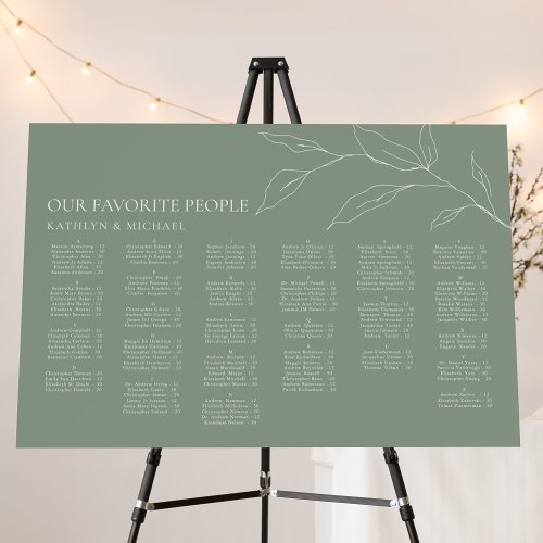 Sage Green Olive Leaf Wedding Alphabetical Seating Foam Board