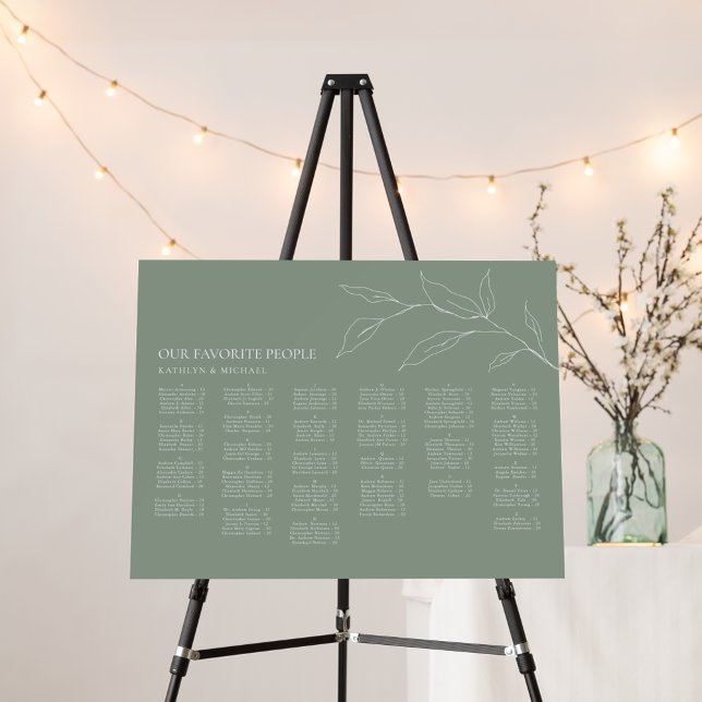 Sage Green Olive Leaf Wedding Alphabetical Seating Foam Board (Creator Uploaded)