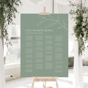 Sage Green Olive Leaf Wedding Alphabetical Seating Poster