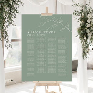 Sage Green Olive Leaf Wedding Alphabetical Seating Poster