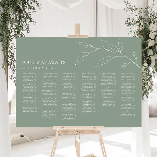 Sage Green Olive Leaf Wedding Alphabetical Seating Poster