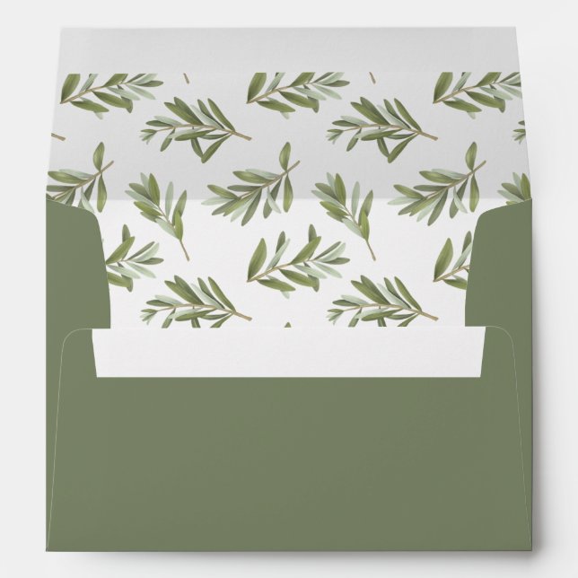 Sage Green Olive Leaves Wedding Envelope (Back (Bottom))