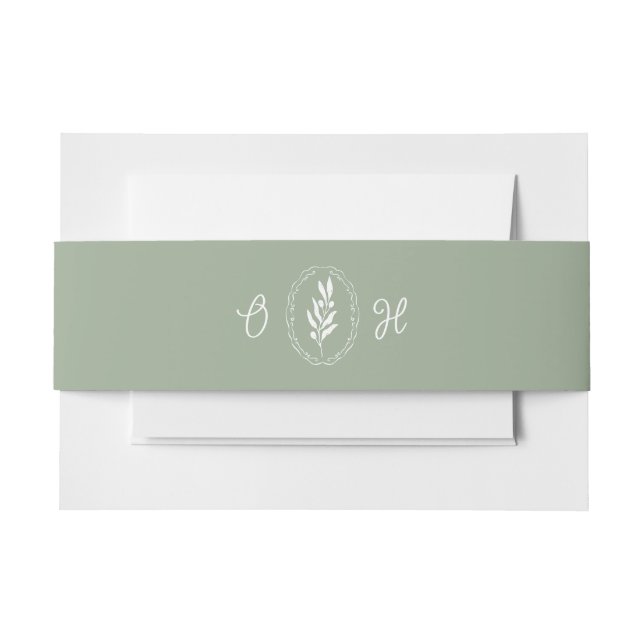 Sage Green Olive Monogram Old Money Invitation Belly Band (Front Example)