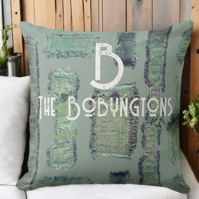Sage green olive monogram pastel abstract modern throw pillow (Creator Uploaded)