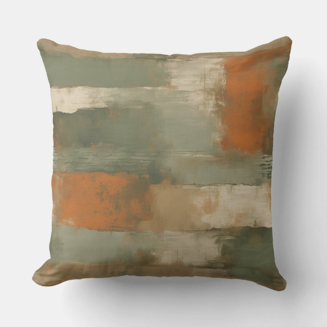 Sage Green Olive Orange Beige Abstract Throw Pillow (Front)