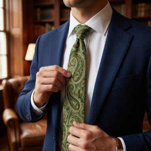 Sage Green Olive Paisley Vintage Pattern Neck Tie