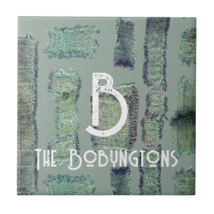 Sage green olive pastel monogram abstract modern ceramic tile