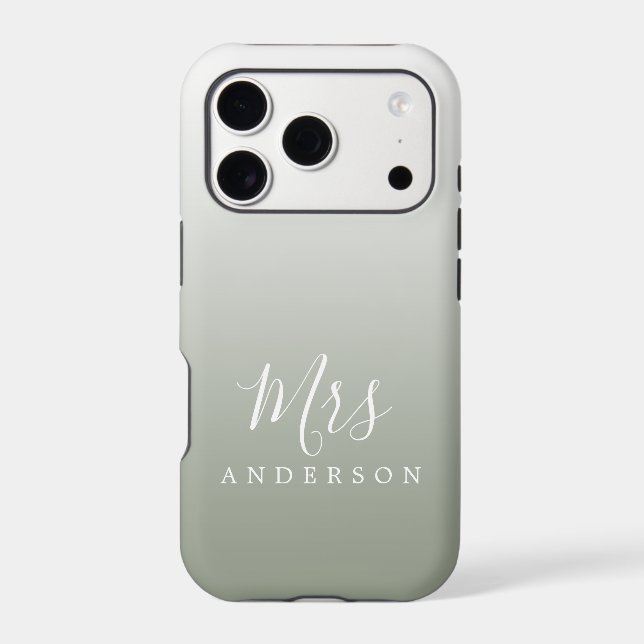 Sage Green Ombre Script Future Mrs Name Iphone Case (Back)