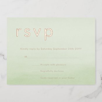 Sage Green Ombre Watercolor Rose Gold Rsvp Card by rusticwedding at Zazzle