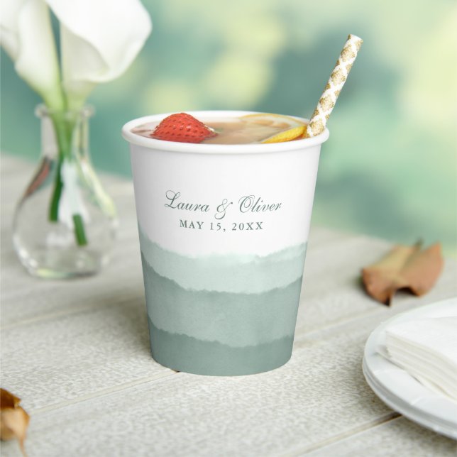 Sage Green Ombre Watercolor Wedding | Shower  Paper Cups (Insitu)
