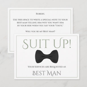 Sage Green on White Be My Best Man Fun Bow Tie Card