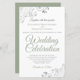 Sage Green on White BUDGET Wedding Invite Large