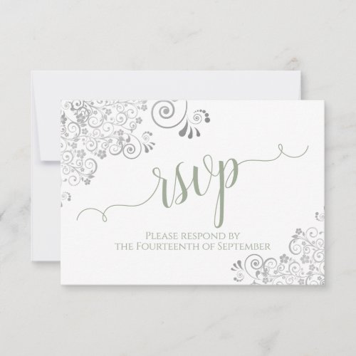 Sage Green on White Elegant Calligraphy Wedding RSVP Card