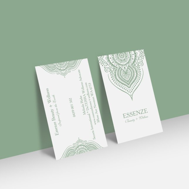 Sage-Green On White Paisley Lace Business Card (Creator Uploaded)