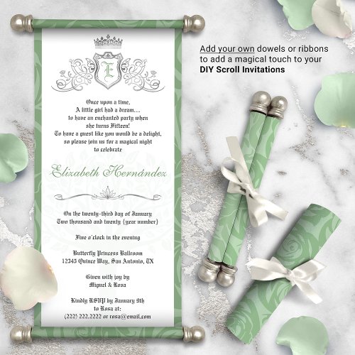 Sage Green Once Upon a Time DIY Scroll Invitations