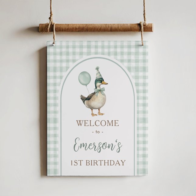 Sage Green One Lucky Duck 1st Birthday Welcome Poster (Creator Uploaded)