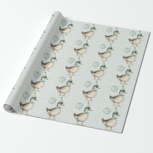 Sage Green One Lucky Duck Balloon Birthday Wrapping Paper