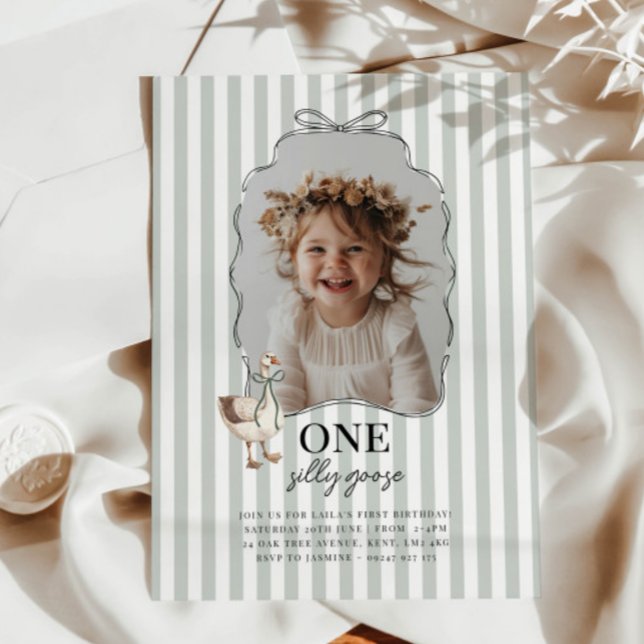 Sage Green One Silly Goose 1st Birthday Invitation (Zazzle Sage Green One Silly Goose 1st Birthday Invitation 8)