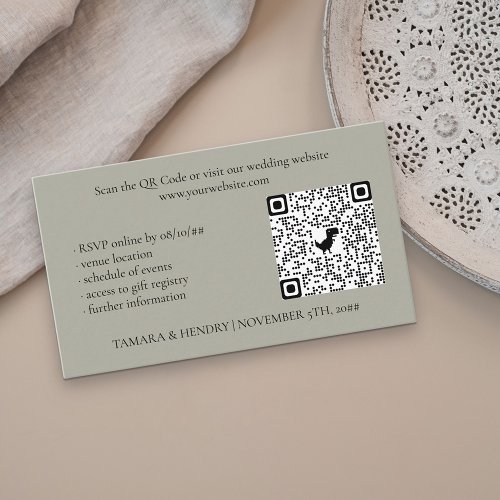 Sage Green Online RSVP QR Code Wedding Enclosure Card