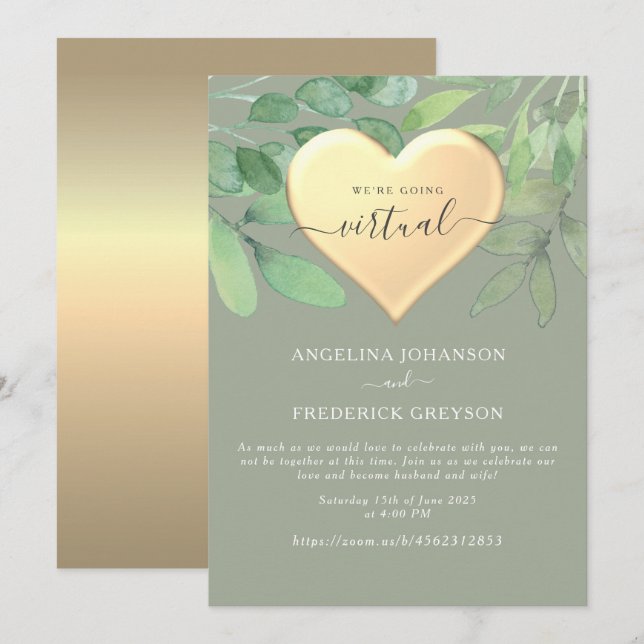 Sage Green Online Wedding Invitation (Front/Back)