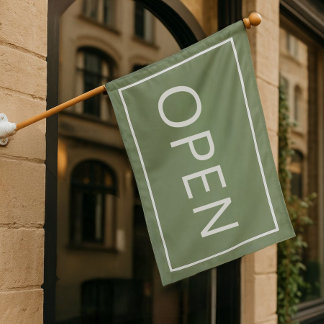 Sage Green Open Sign Modern Small Business Flag