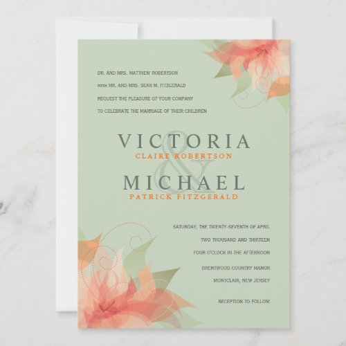 Sage Green  Orange Formal Wedding Invitations