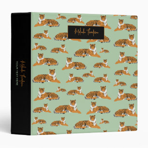 Sage Green Orange Jungle Safari Tiger Animal Cute 3 Ring Binder