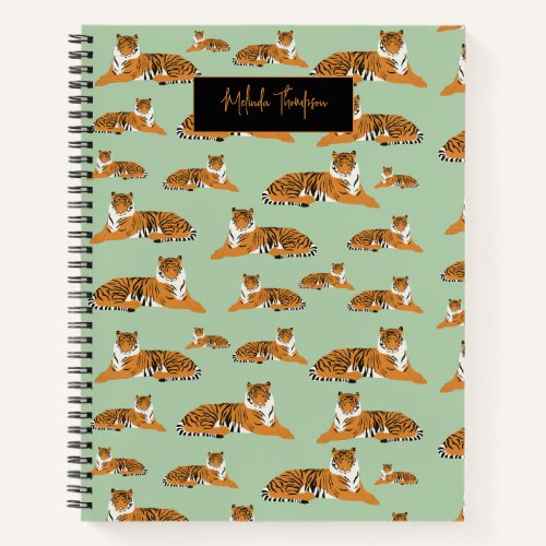 Sage Green Orange Jungle Safari Tiger Animal Cute Notebook